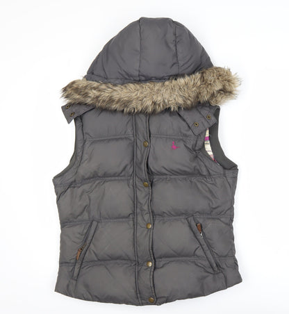 Jack Wills Womens Grey Hooded Faux Fur Trim Puffer Waistcoat UK 12