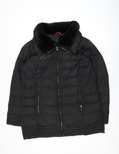 Tissaia Women Black Faux Fur Collar Mid-Length Puffer Coat Size 20