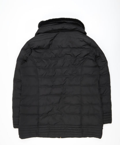 Tissaia Women Black Faux Fur Collar Mid-Length Puffer Coat Size 20