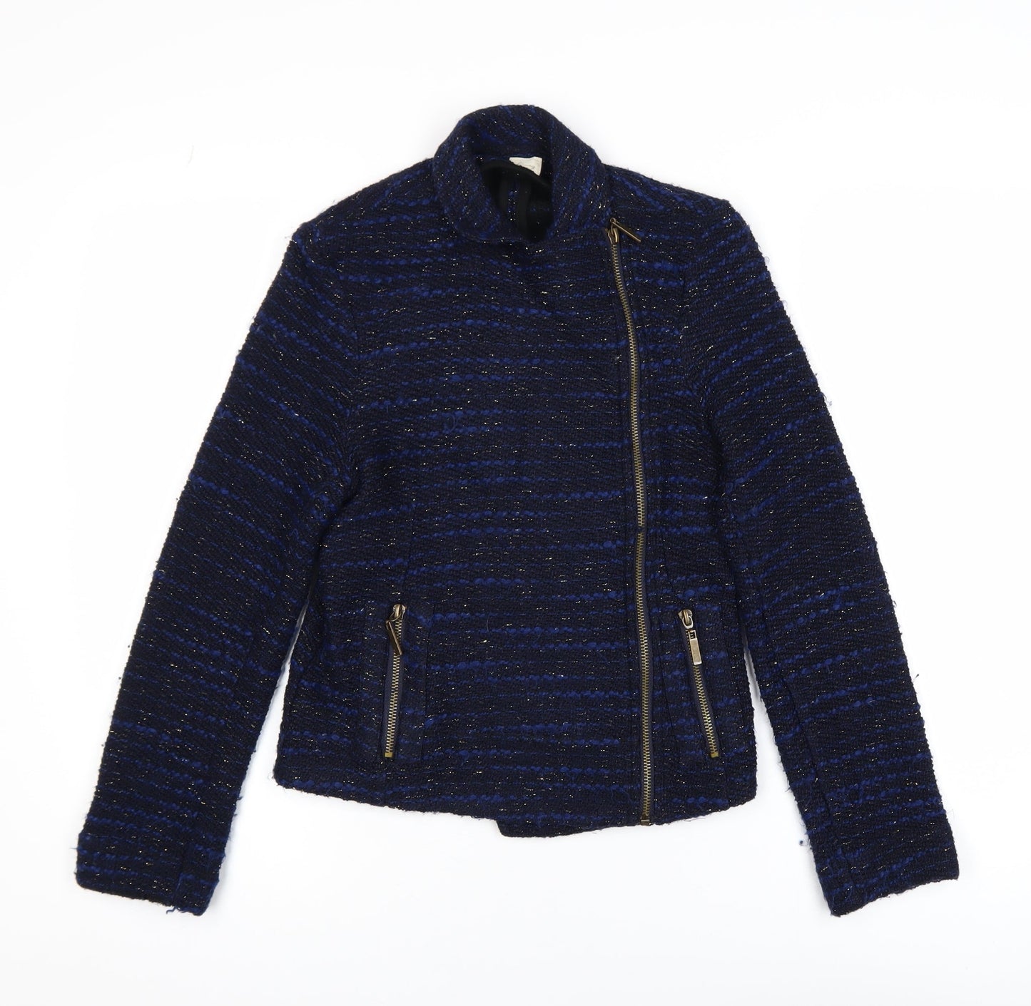Linea Weekend Women's Blue Tweed Biker Jacket Size 8