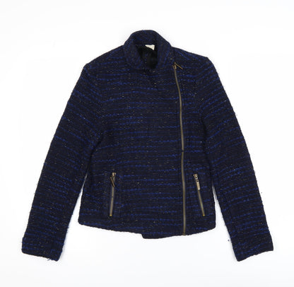 Linea Weekend Women's Blue Tweed Biker Jacket Size 8