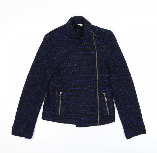 Linea Weekend Women's Blue Tweed Biker Jacket Size 8