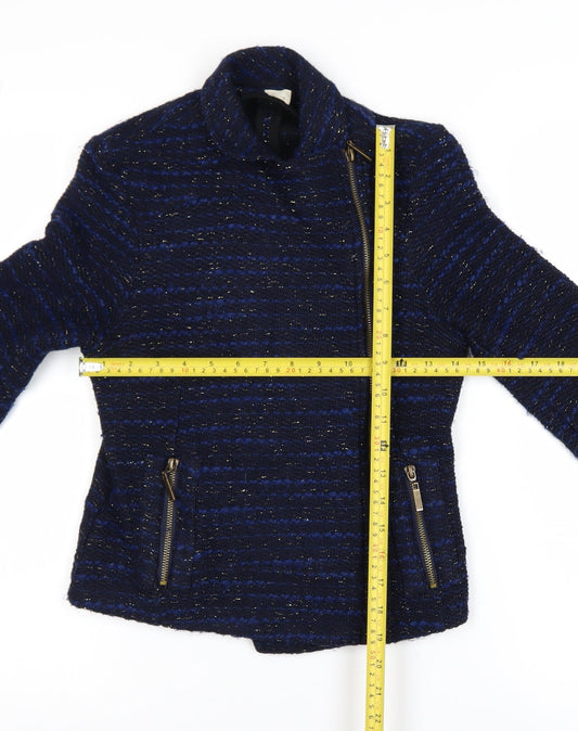 Linea Weekend Women's Blue Tweed Biker Jacket Size 8