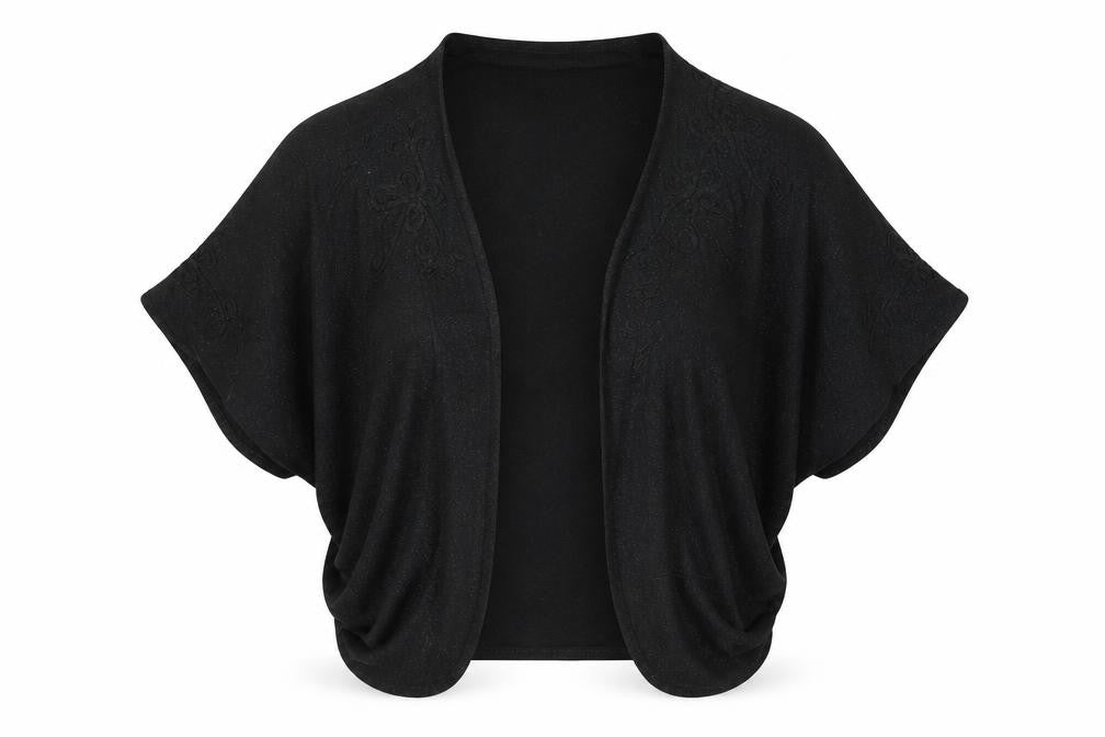 Bonmarché Women Black Embroidered Knit Shrug L Lightweight