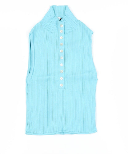 Womens UK Size 12 Zara Blue Basic Button-Up