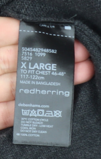 Red Herring Men's Black Cotton Crew Neck Pullover Jumper XL
