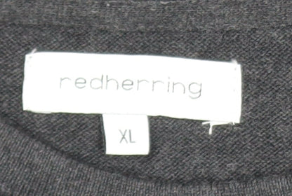 Red Herring Men's Black Cotton Crew Neck Pullover Jumper XL