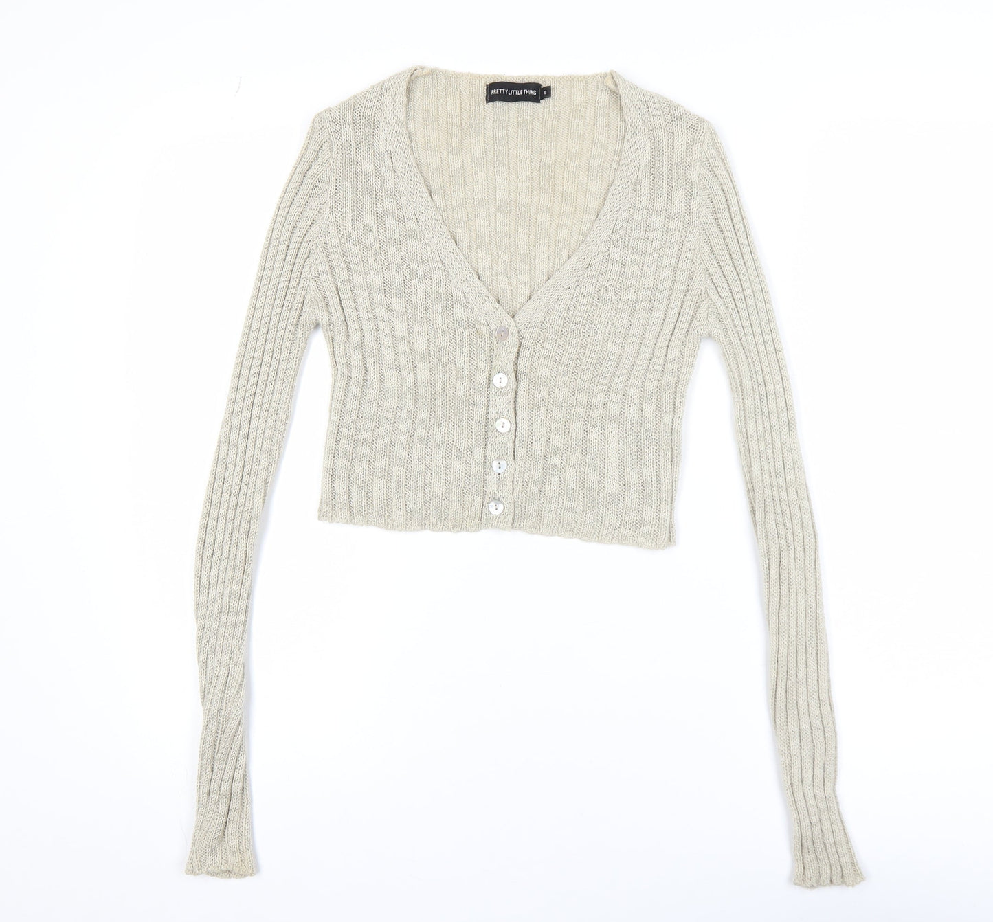 Womens UK Size S PRETTYLITTLETHING Beige Cardigan Jumper