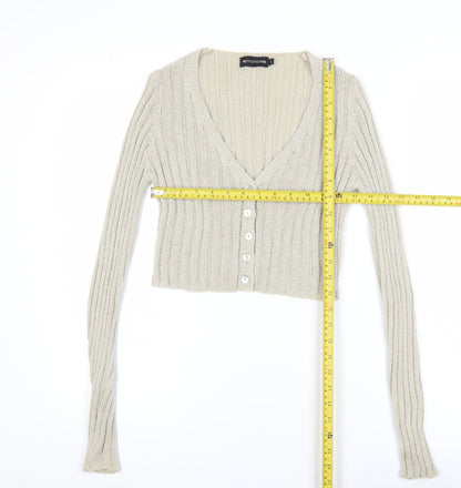 Womens UK Size S PRETTYLITTLETHING Beige Cardigan Jumper