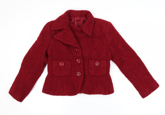 Hobbs Womens Red Wool Blend Classic Short Blazer Size 14