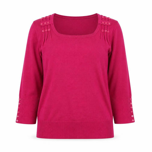 Front view of Roman Women’s Pink 3/4 Sleeve Knit Square Neck Blouse, size UK 16