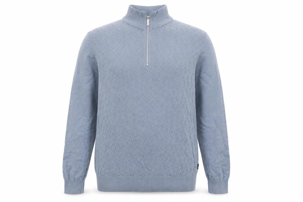 Burton Menswear Blue XL High Neck Half Zip Cotton Jumper