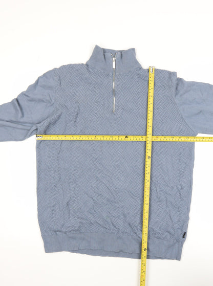 Burton Menswear Blue XL High Neck Half Zip Cotton Jumper