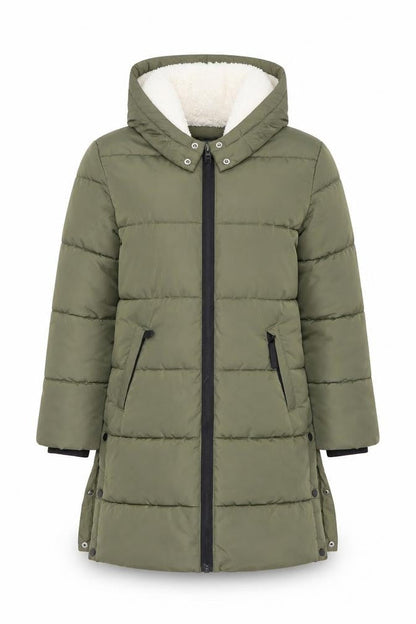 F&F Girls Green Hooded Long Puffer Coat 7-8 Years Winter Quilted Jacket