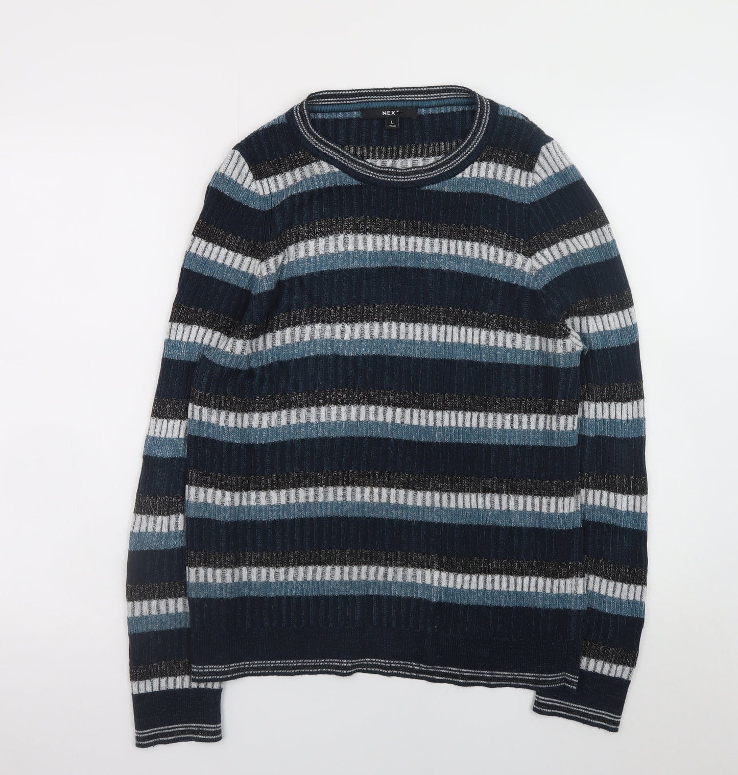 Next Women’s Blue Striped Acrylic Jumper L Crew Neck Long Sleeve
