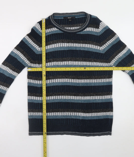 Next Women’s Blue Striped Acrylic Jumper L Crew Neck Long Sleeve