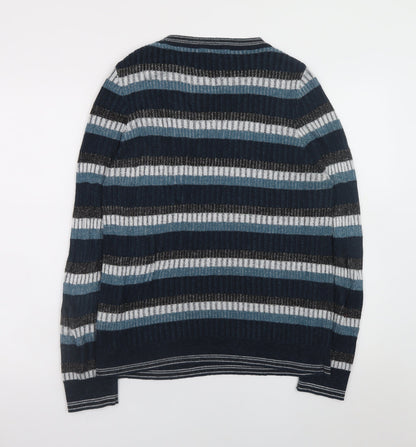 Next Women’s Blue Striped Acrylic Jumper L Crew Neck Long Sleeve
