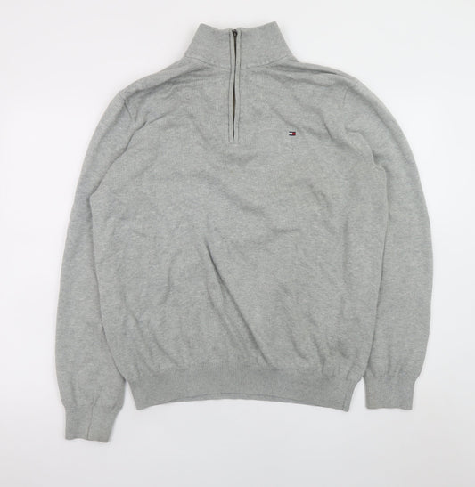 Tommy Hilfiger Men's Grey XL High Neck 1/2 Zip Cotton Jumper