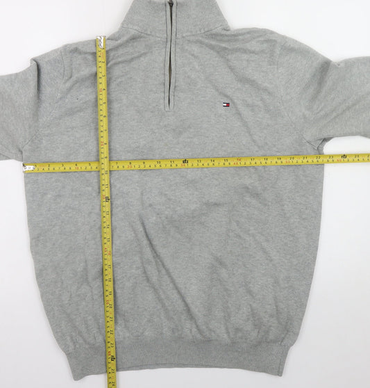 Tommy Hilfiger Men's Grey XL High Neck 1/2 Zip Cotton Jumper