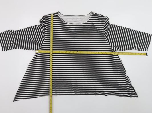 Orvis Women Black White Striped 3/4 Sleeve Jersey T-Shirt XL