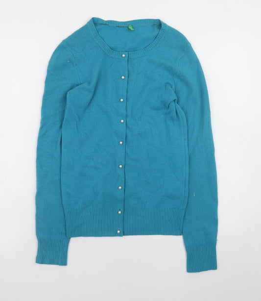 Womens UK Size XS United Colors of Benetton Blue Cardigan Jumper