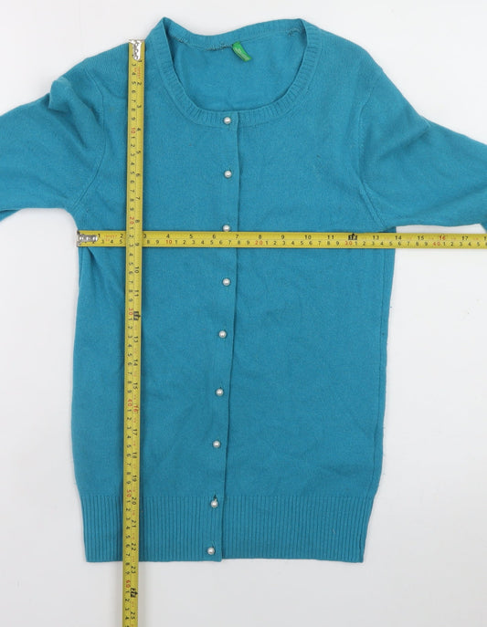 Womens UK Size XS United Colors of Benetton Blue Cardigan Jumper