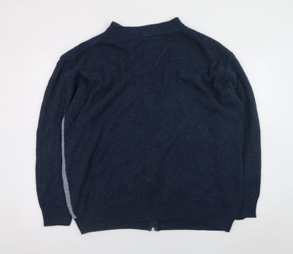 Carabou Mens Blue Geometric Full Zip Acrylic Jumper 4XL