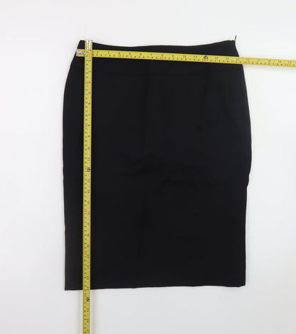 Jaeger Women Black Wool Pencil Skirt Size 12 Knee Length Lined