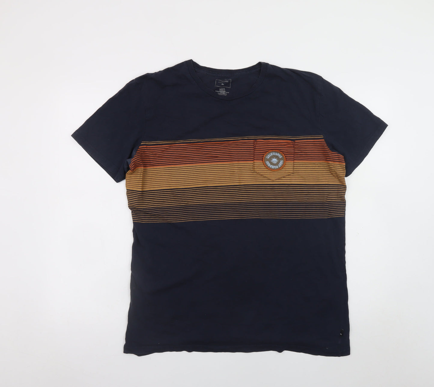 Quiksilver Men's Blue Striped Cotton Crew Neck T-Shirt Size L