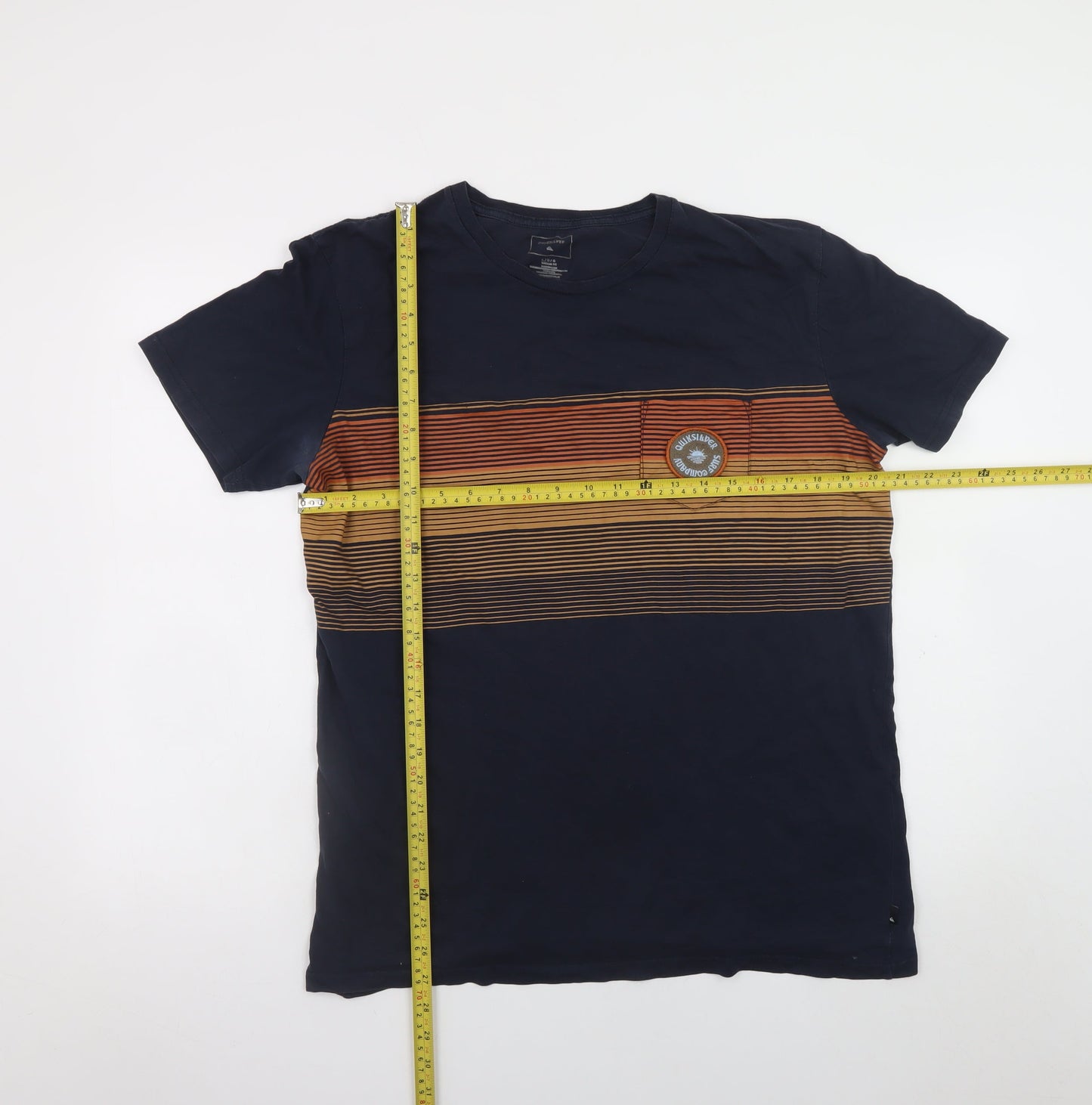 Quiksilver Men's Blue Striped Cotton Crew Neck T-Shirt Size L