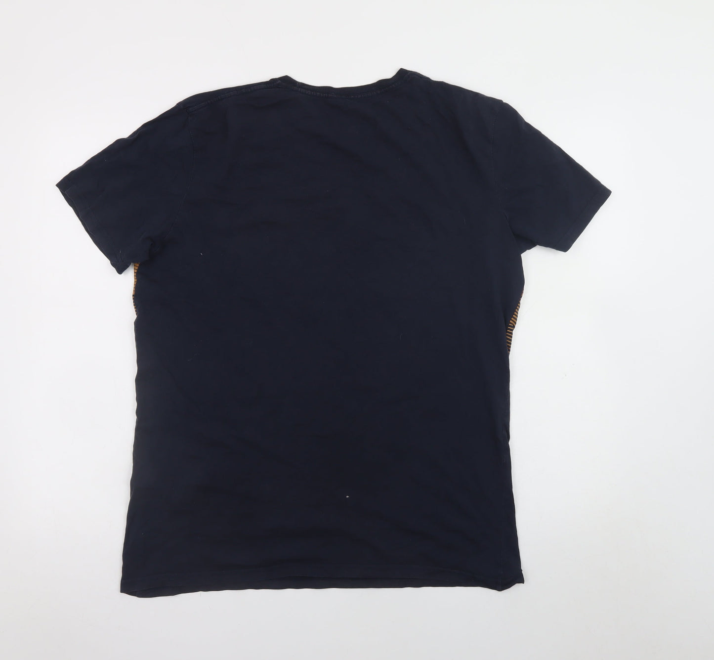 Quiksilver Men's Blue Striped Cotton Crew Neck T-Shirt Size L