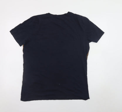 Quiksilver Men's Blue Striped Cotton Crew Neck T-Shirt Size L