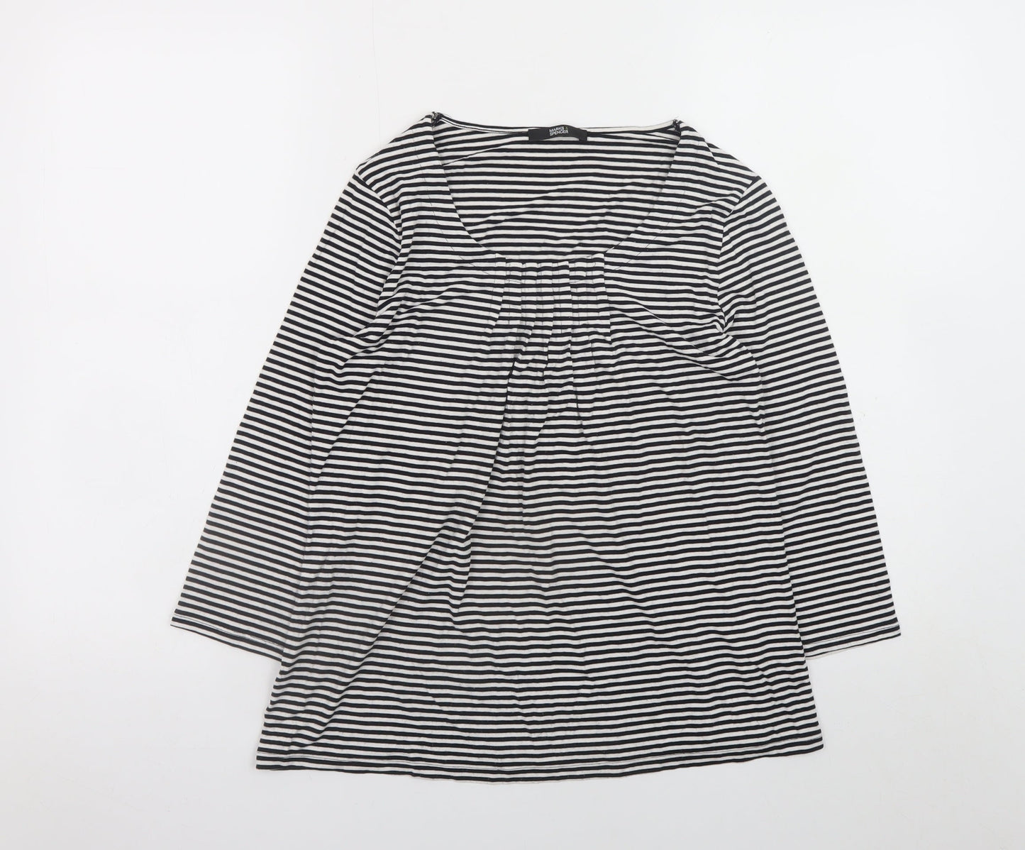 Marks and Spencer Women’s Black White Striped Long Sleeve Viscose Top UK 10