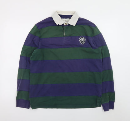 Atlantic Bay Men's Green & Blue Striped Rugby Shirt M Long Sleeve Cotton