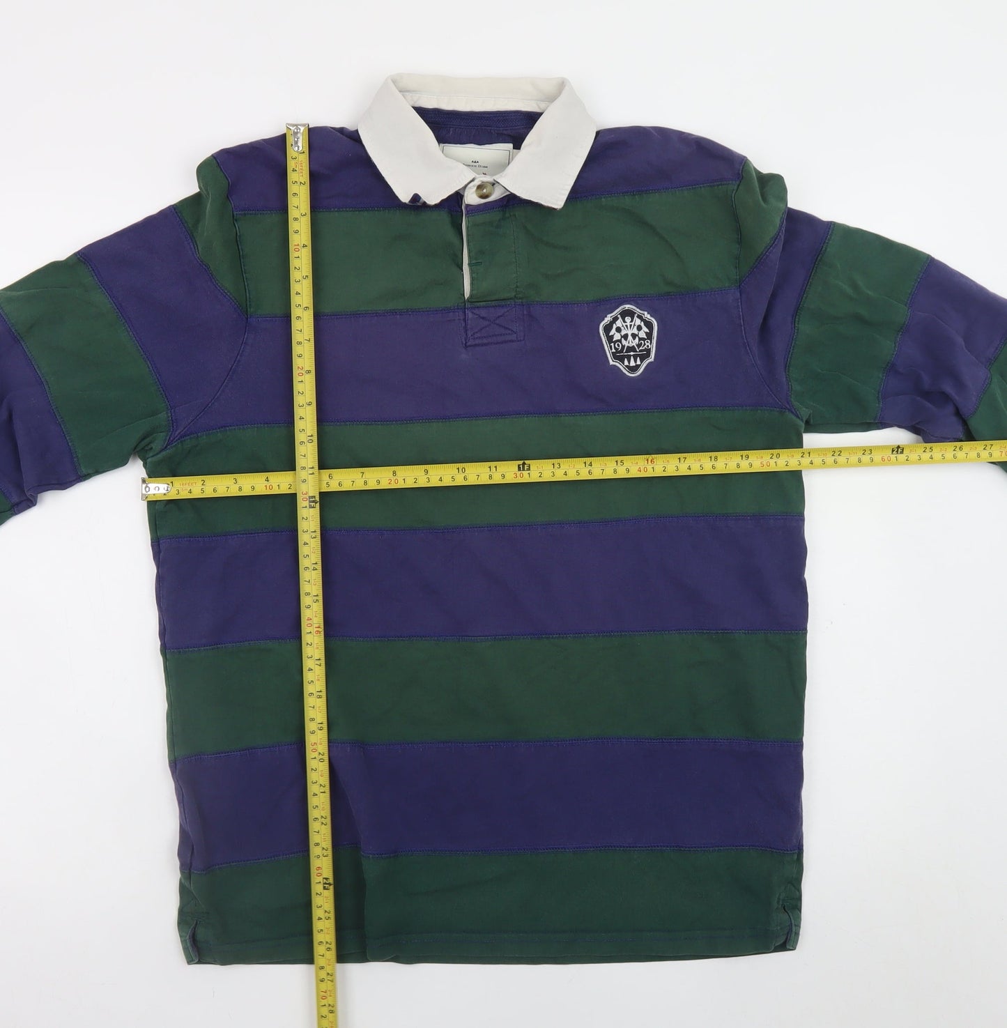 Atlantic Bay Men's Green & Blue Striped Rugby Shirt M Long Sleeve Cotton