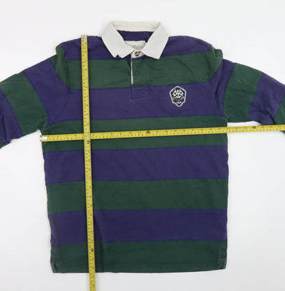Atlantic Bay Men's Green & Blue Striped Rugby Shirt M Long Sleeve Cotton