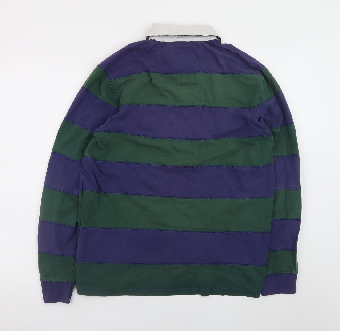 Atlantic Bay Men's Green & Blue Striped Rugby Shirt M Long Sleeve Cotton