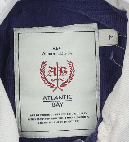 Atlantic Bay Men's Green & Blue Striped Rugby Shirt M Long Sleeve Cotton