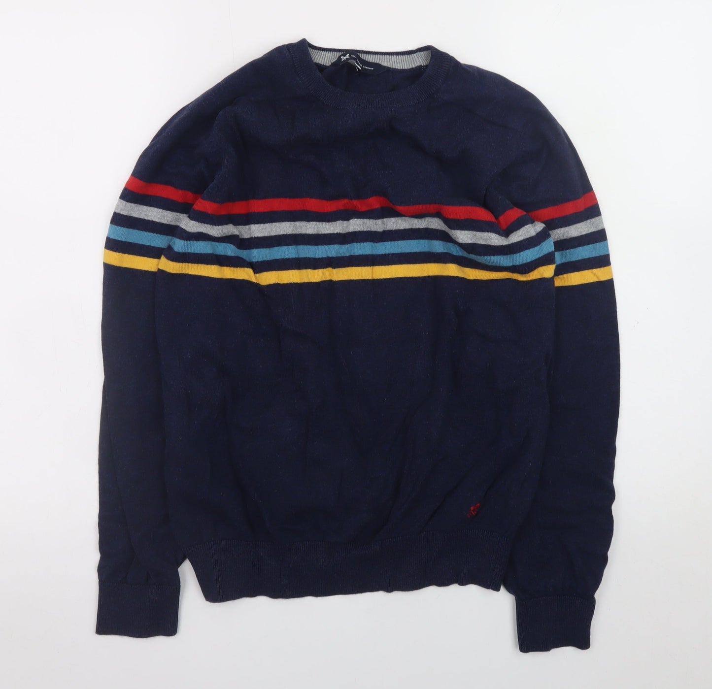 Crew Clothing Company Men's Blue Striped Cotton Jumper Size M