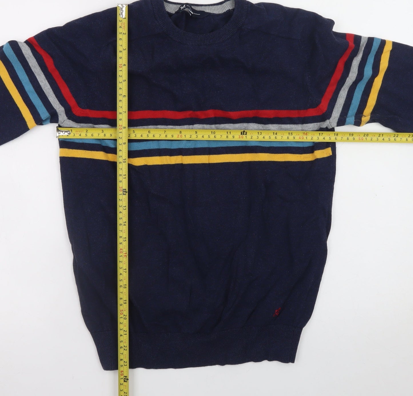 Crew Clothing Company Men's Blue Striped Cotton Jumper Size M