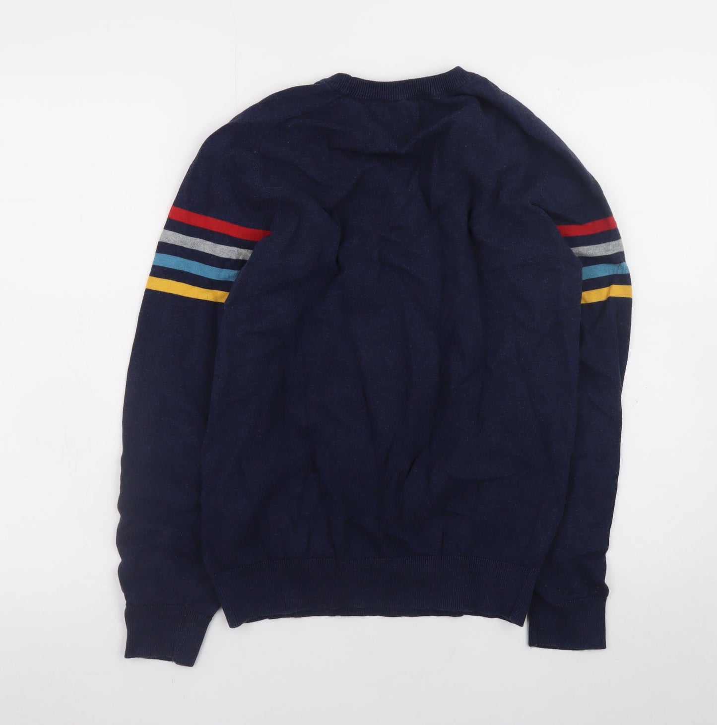 Crew Clothing Company Men's Blue Striped Cotton Jumper Size M