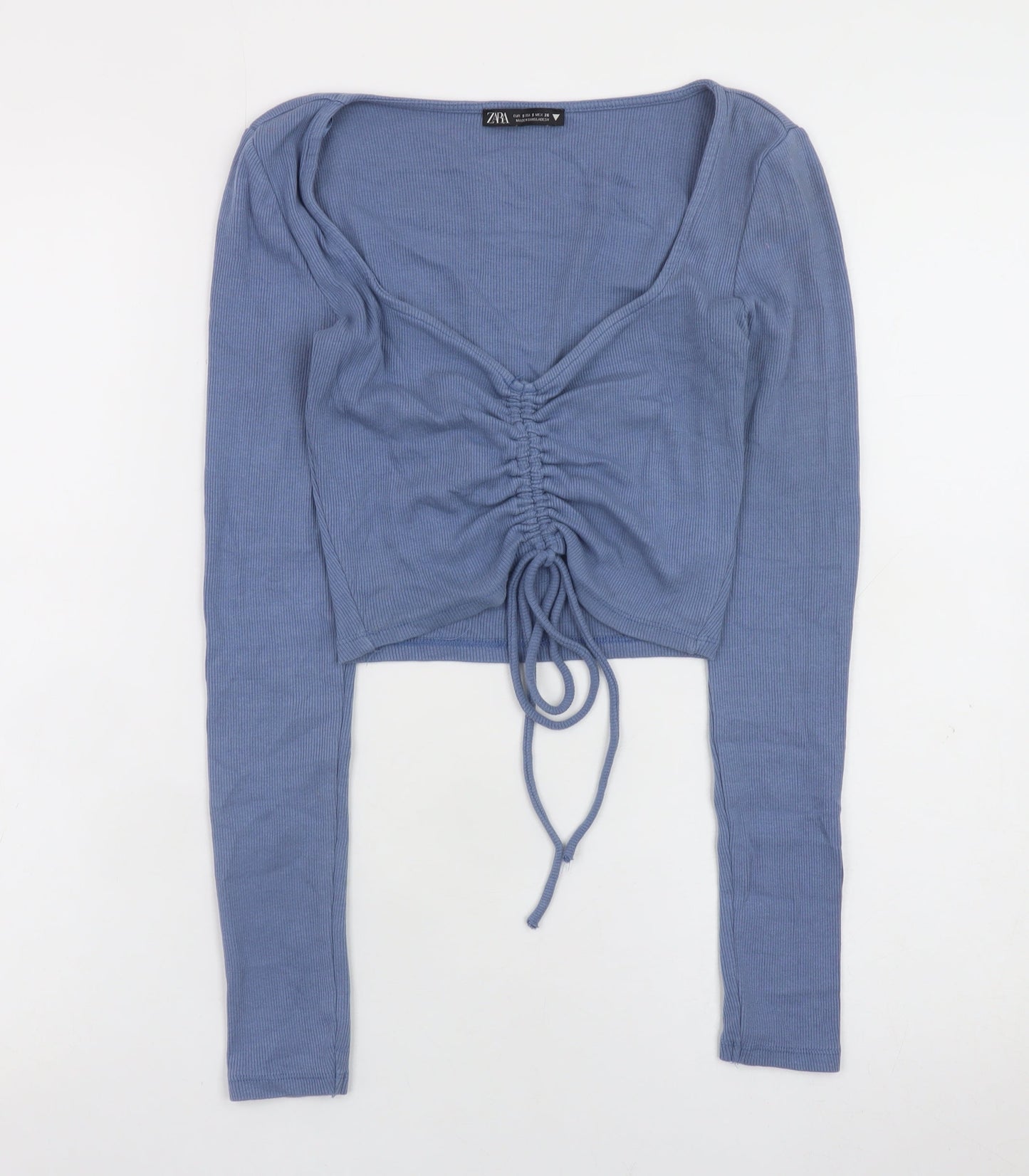 Womens UK Size S Zara Blue Cropped Blouse