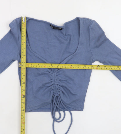 Womens UK Size S Zara Blue Cropped Blouse