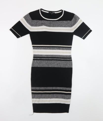 New Look Women's Black Striped Bodycon Knit Dress Size 6