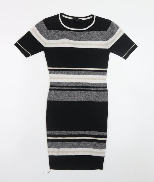 New Look Women's Black Striped Bodycon Knit Dress Size 6