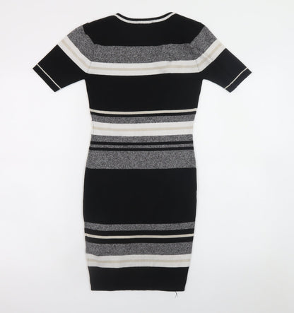 New Look Women's Black Striped Bodycon Knit Dress Size 6