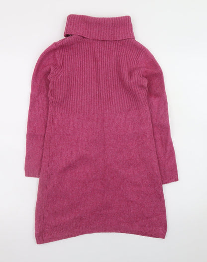 Boden Women Pink Wool Jumper Dress UK 12 Roll Neck Long Sleeve Knit
