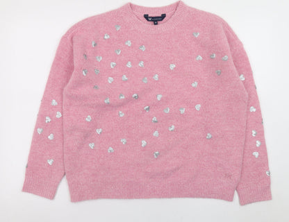Crew Clothing Women Pink Sequin Heart Pullover Jumper Size 12