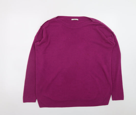 Tu Womens Purple Crew Neck Button Shoulder Jumper Size 16