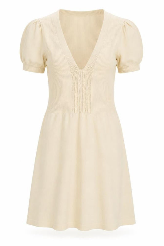 Front view of French Connection Women Beige Short Cotton Fit & Flare Dress M